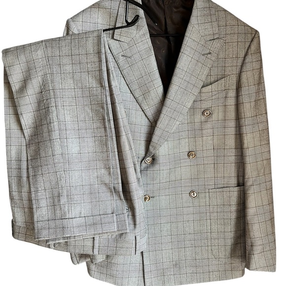 ERMENEGILDO ZEGNA 7-48 C Plaid Double Breasted Suit Wool Cashmere Custom